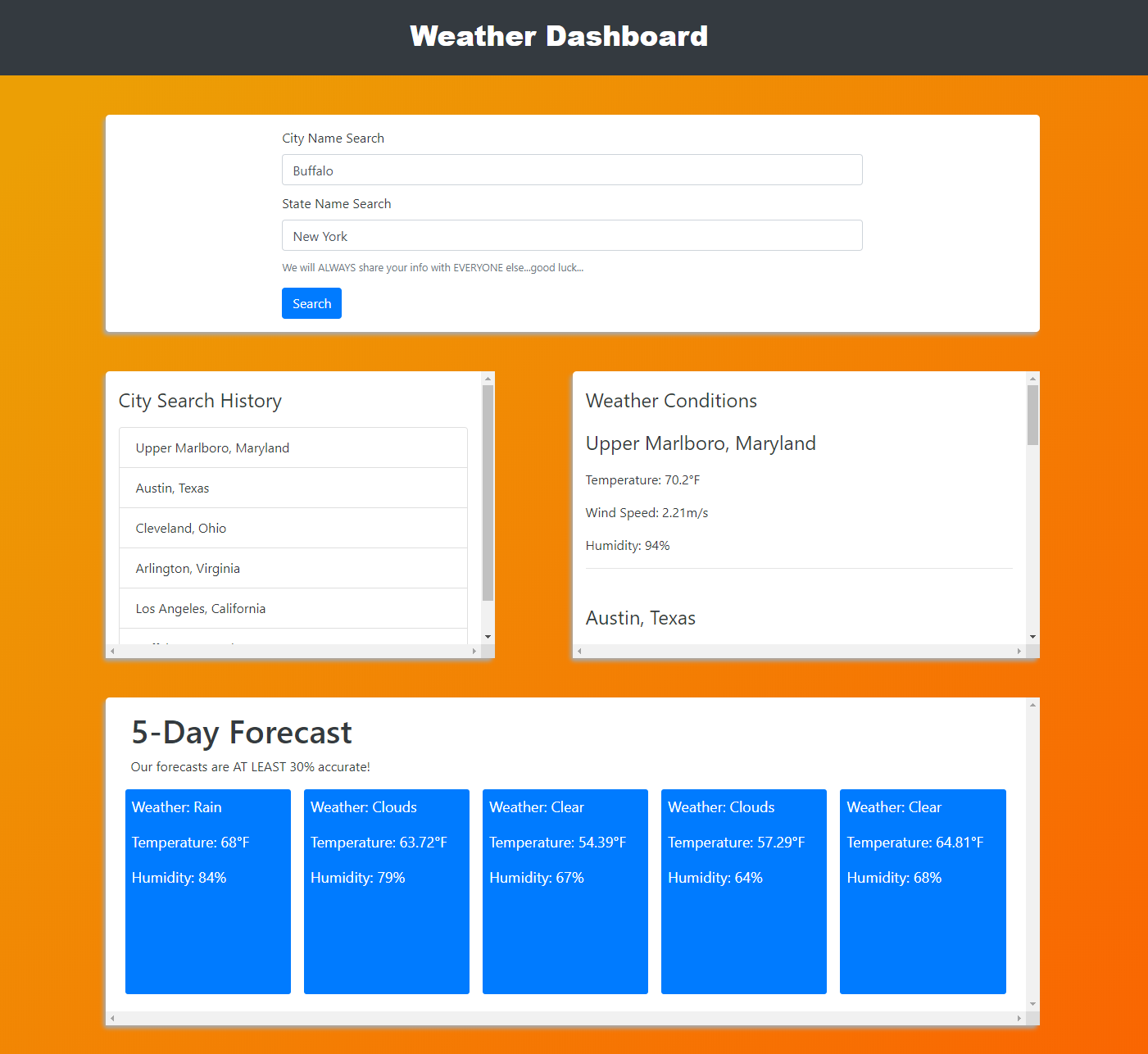 Image of JavaScript weather forecast app